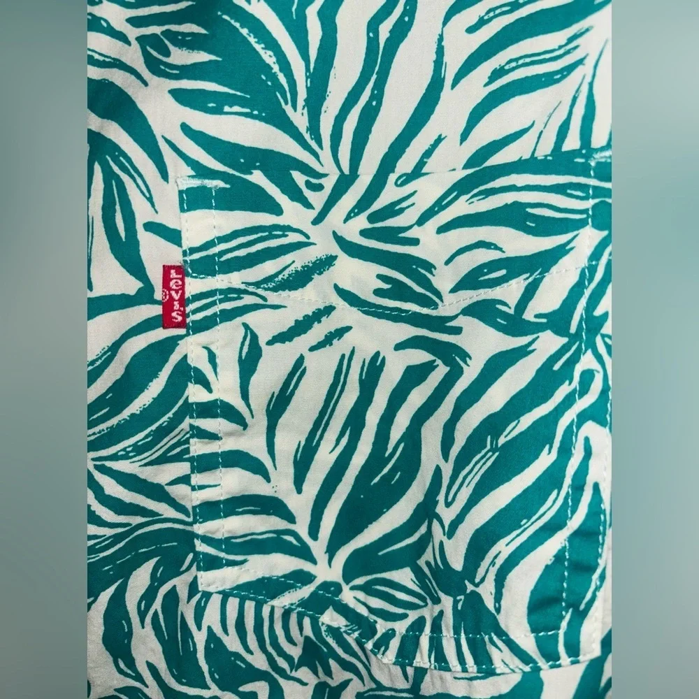 Levis Cabana Shirt Green Floral Short Sleeve Cotton Hawaiian Shirt Size XXL